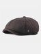 Men Felt Retro British Style Casual Metal Label Flat Cap Newsboy Hat Octagonal Hat Beret Hat - Coffee