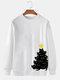 Mens Christmas Black Cat Print Crew Neck Pullover Sweatshirts - White