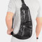 Men Solid Genuine Leather Headphone Plug Crossbody Bag Chest Bag Sling Bag - Black