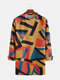 Mens Casual Geometric Stitching Color Round Neck Mid Long Shirts - As Picture