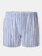 Men Cotton Comfortable Striped Arrow Boxer Briefs Loose Home Mini Underpants - Blue