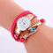 Retro Pu Strap Rhinestone Multi-layer Watch Metal Blue Crystal Adjustable Quartz Watch - Pink