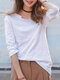T-shirt casual da donna a manica lunga tinta unita Collo - bianca