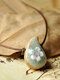 Vintage Crackle Glaze Stone Flower Necklace Hand-woven Rope Drop Necklace - Blue