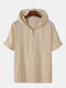 Mens Solid Half Zip Roll Up Sleeve Cotton Hooded T-Shirts - Apricot