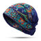Womens Embroidery Ethnic Cotton Beanie Hat Vintage Good Elastic Breathable Turban Cap - Blue