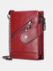 Men Genuine Leather Cowhide RFID Anti-theft Zipper Chain Card Holder Wallet - Red
