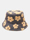 Unisex Lambswool Floral Pattern Warmth All-match Bucket Hat - Gray