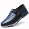 Men Genuine Leather Splicing Non Slip Metal Soft Sole Casual Shoes - Blue