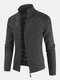 Mens Patchwork Zip Front Stand Collar Knit Casual Cardigans With Pocket - Dark Gray