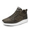 Men Brief Stitching Slip Resistant Lace Up High Top Casual Sneakers - Khaki