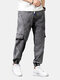 Mens Contrast Patchwork Drawstring Waist Cargo Style Cuffed Jeans - Gray