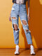 Lässige Denim-Jeans mit zerrissenen Taschen und Reißverschluss vorne - Blau