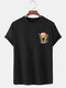 Mens 100% Cotton Christmas Bear O-Neck Solid Color Thin T-Shirt - Black