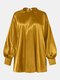Solid Color O-neck Long Sleeve Knotted Casual Blouse For Women - Yellow