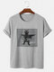 Mens 100% Cotton 3D Cat Graphic Print O-Neck Short Sleeve T-Shirt - Gray
