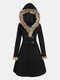 Solid Color Long Sleeve Hooded Coat For Women - Black