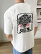 Camisetas masculinas de manga curta com estampa de leão de tinta chinesa com gola redonda e inverno - Branco