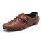 Men Hand Stitching Microfiber Leather Soft Hook Loop Casual Driving Shoes - Brown