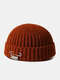 Unisex Acrylic Knitted Solid Color Letter Decorative Pin Dome All-match Warmth Brimless Beanie Landlord Cap Skull Cap - Rust Red