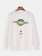 Mens Colorful Planet Print Crew Neck Casual Drop Shoulder Sweatshirts - White