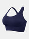 Women Pure Color Ribbed Gather Seamless Wireless Sports Yoga Bra - Navy