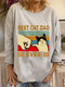 Cartoon Cat Print O-neck Long Sleeve Plus Size T-shirt for Women - #04