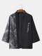 Mens Paisley Scarf Ethnic Pattern Open Front Black Kimono - Black