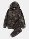 Mens Camouflage Print Drawstring Hoodie Jogger Pants Two-Piece Sports Set - Green