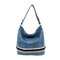 Women PU Leather Bucket Bag Large Capacity Tote Handbag Casual Shoulder Bag - Blue