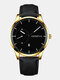 11 Colors Leather Men Business Watch Decorated Pointer Calendar Quartz Watch - Black Band Gold Case Black Dial