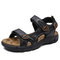 Men Outdoor Slip Resistant Hook Loop Cowhide Leather Sandals - Black