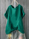Short Sleeve Crew Neck Solid Color Casual T-shirt For Women - Green
