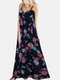Floral Print Spaghetti Straps V-neck Sleeveless Maxi Dress - Navy Blue