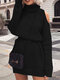 Cold Shoulder Solid Color Long Sleeve Turtleneck Casual Sweater Dress For Women - Black