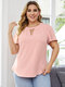Plus Size Cut Out Crew Neck Casual Blouse - Pink