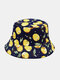 Unisex Cotton Cartoon Cherry Pattern Print Double-sided Wearable Fashion Sun Protection Bucket Hat - Dark Blue