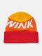 Unisex Knitted Color-match Letter Jacquard Fashion Warmth Brimless Beanie Hat - Orange