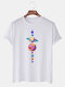 Mens Cotton Multi Colored Planet Print Round Neck Casual Short Sleeve T-Shirts - White