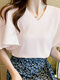 Ruffle Sleeve Solid V-neck Blouse For Women - Apricot