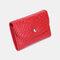 Women Genuine Leather Lychee Pattern Coin Purse Card Case Multifunctional Wallet - Red
