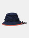 Unisex Cotton Contrast Drawstring Sunscreen Simple Bucket Hat - Navy