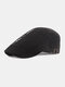 Men Cotton Zipper Decor Casual Sunshade Beret Flat Hat Forward Hat - Black