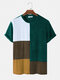 Designer Mens Color Block Patchwork Towelling Short Sleeve T-Shirt - Green
