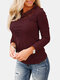 Solid Color Hollow Out Lace O-neck Long Sleeve Blouse - Red