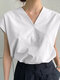 Solid V Шея Повседневная блуза с коротким рукавом - Белый