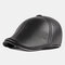 Unisex Ear Protection Warm Forward Cap British Vintage Leather Beret Caps - Black