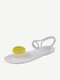 Women Casual PVC Lemon Pattern Buckle Flat Clip Toe Slippers - White