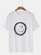 Mens Funny Smile Face Cartoon Print T-shirts - White