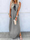 Feather Print Sleeveless Loose Casua Maxi Dress For Women - Grey